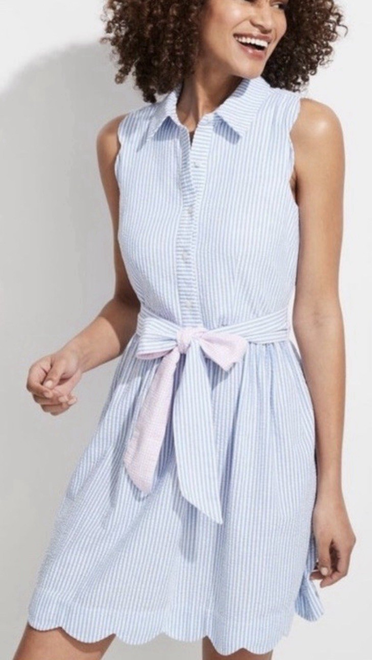 Harper Rose Women’s Size 4 Belted Striped Shift Dress Cotton Blend Lined