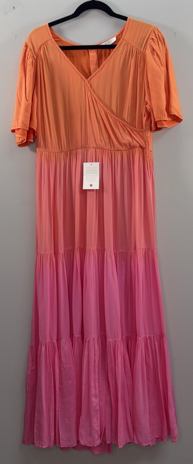 Ivy City Co Sunset Maxi Dress Tiered Pink Orange Womens XL Resort Summer *Read*