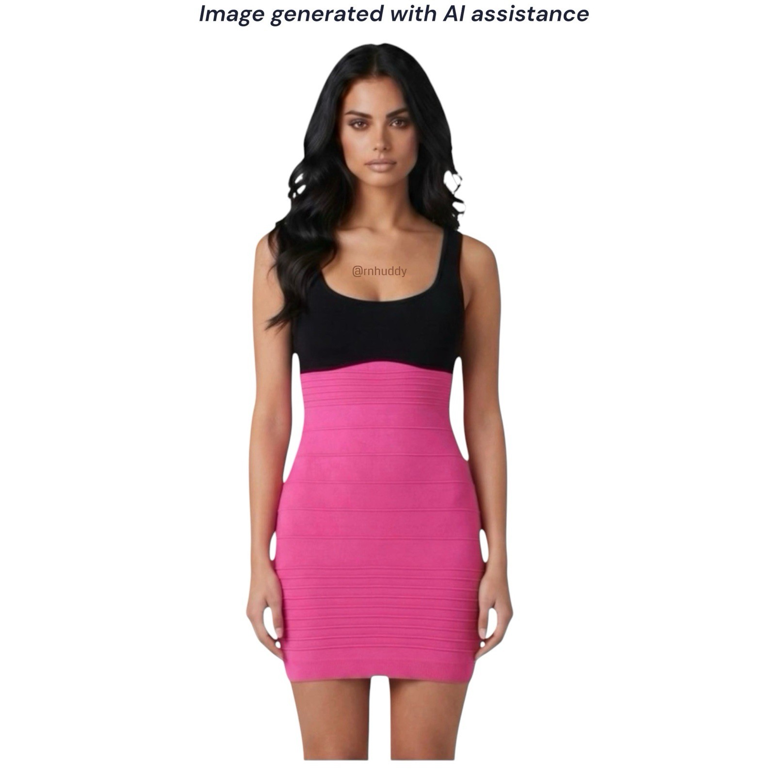 Bebe S neon pink & black bodycon tank dress