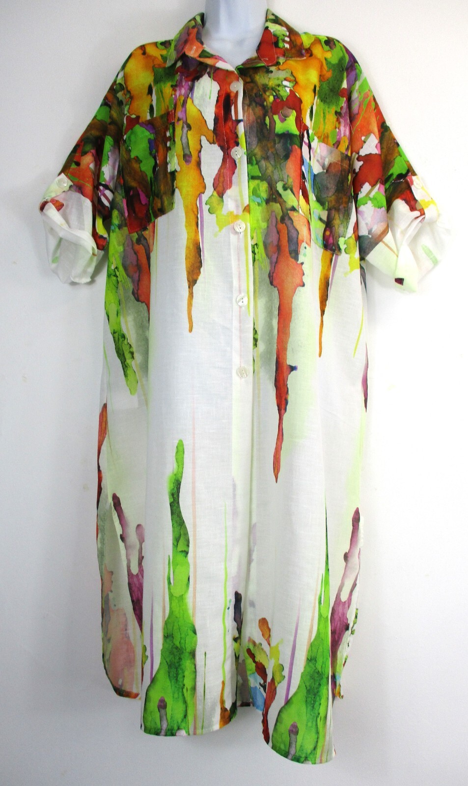 LagenLook Womens Ladies 40% Linen Long Over Shirt One Size : Plus: 16-20