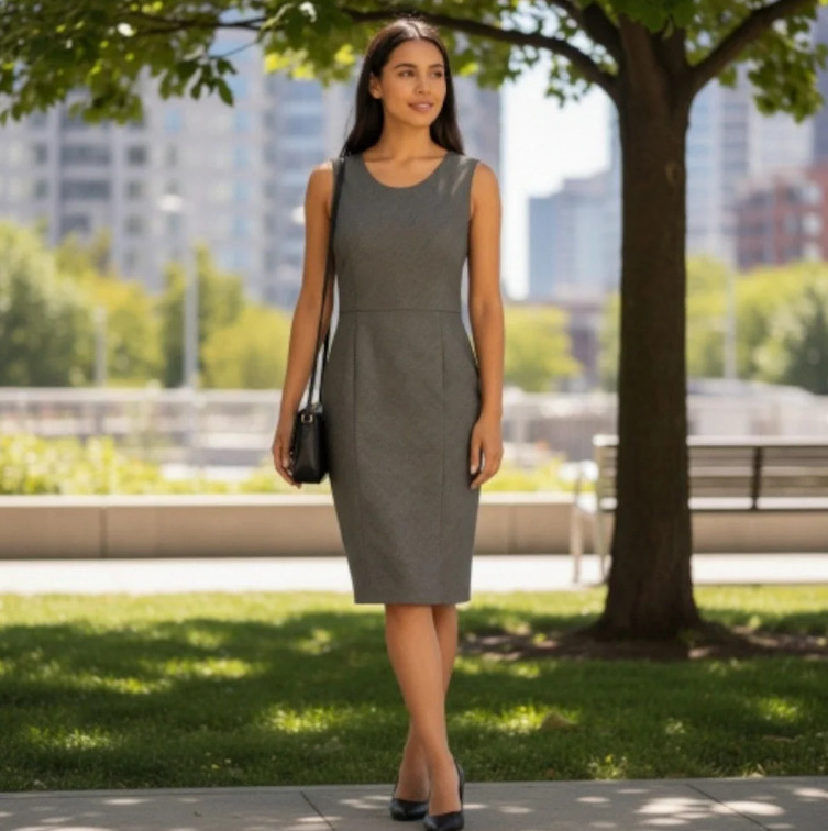 Theory Glipin Ginko Wool Silver Charcoal Sheet Dress 2