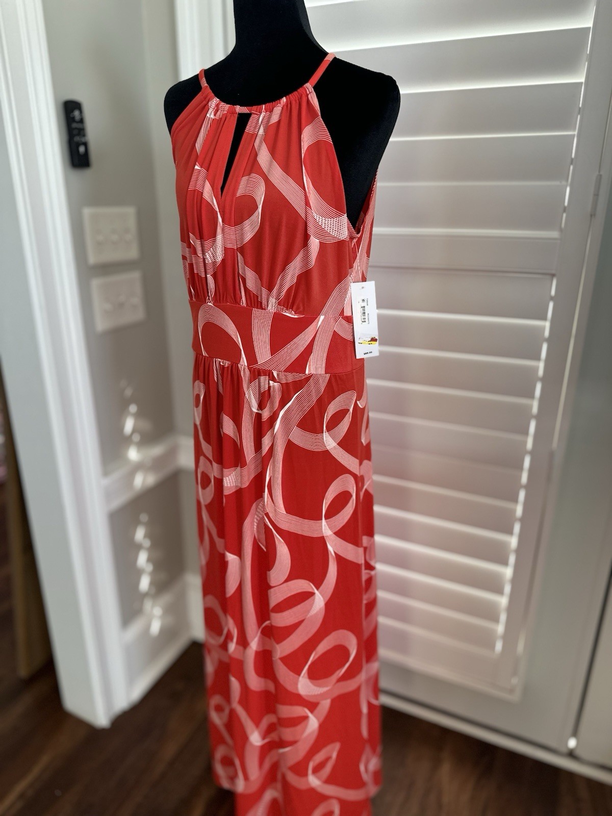 NWT Elegant Red / White Halter Maxi Dress by London Times SIZE 14 MSRP 89.00