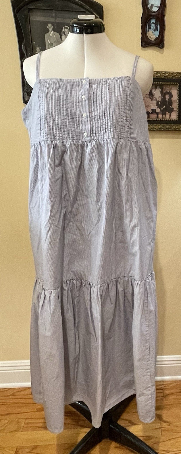 Levi’s Blue White Striped Smocked Button Front Midi Sundress Size L