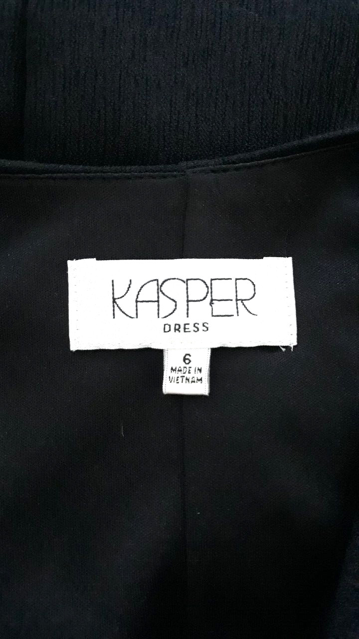 Kasper Pleated Ruffle V Neck Sleeveless Women’s Sheath Dress Size 6 Lined Black
