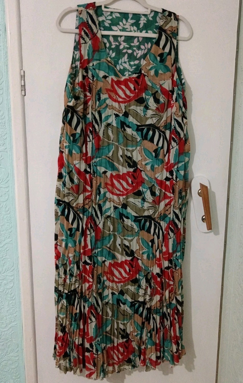 JD Williams Reversible Maxi Dress Size 14 Green Tropical Print Sleeveless 2 in 1