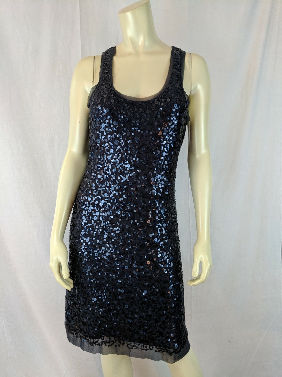 Max Studio Dress M Gray Sequin TAnk Lined Nylon Poly Spandex Stretch Knit