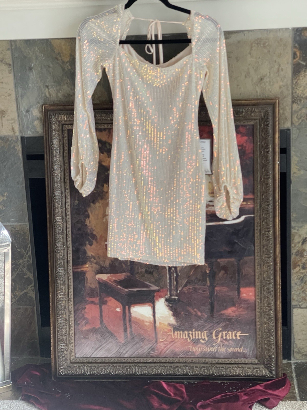 Speechless Women’s Ivory Long Sleeve Sequin Bodycon Dress Semi Sheer Size XS NWT