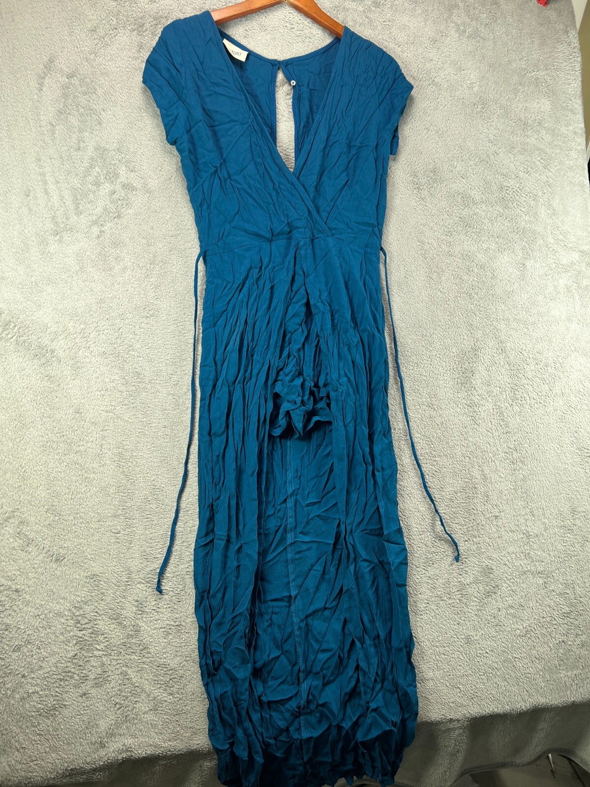 Lucy Love Womens Small Romper Dress Blue Crepe Cap Sleeve Hello Goodbye Dress