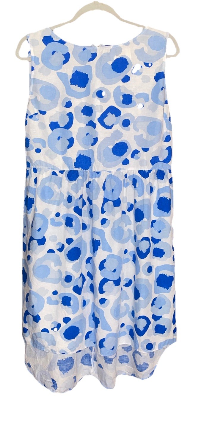 Emily McCarthy women’s blue & white dress invite Joy size large Linen