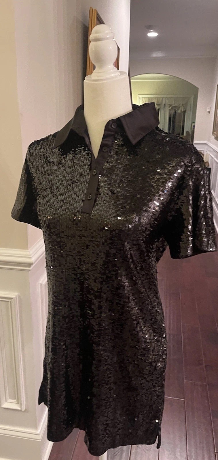 Alice + Olivia Treva Black Sequined Polo Mini Dress Sz S NWT $595