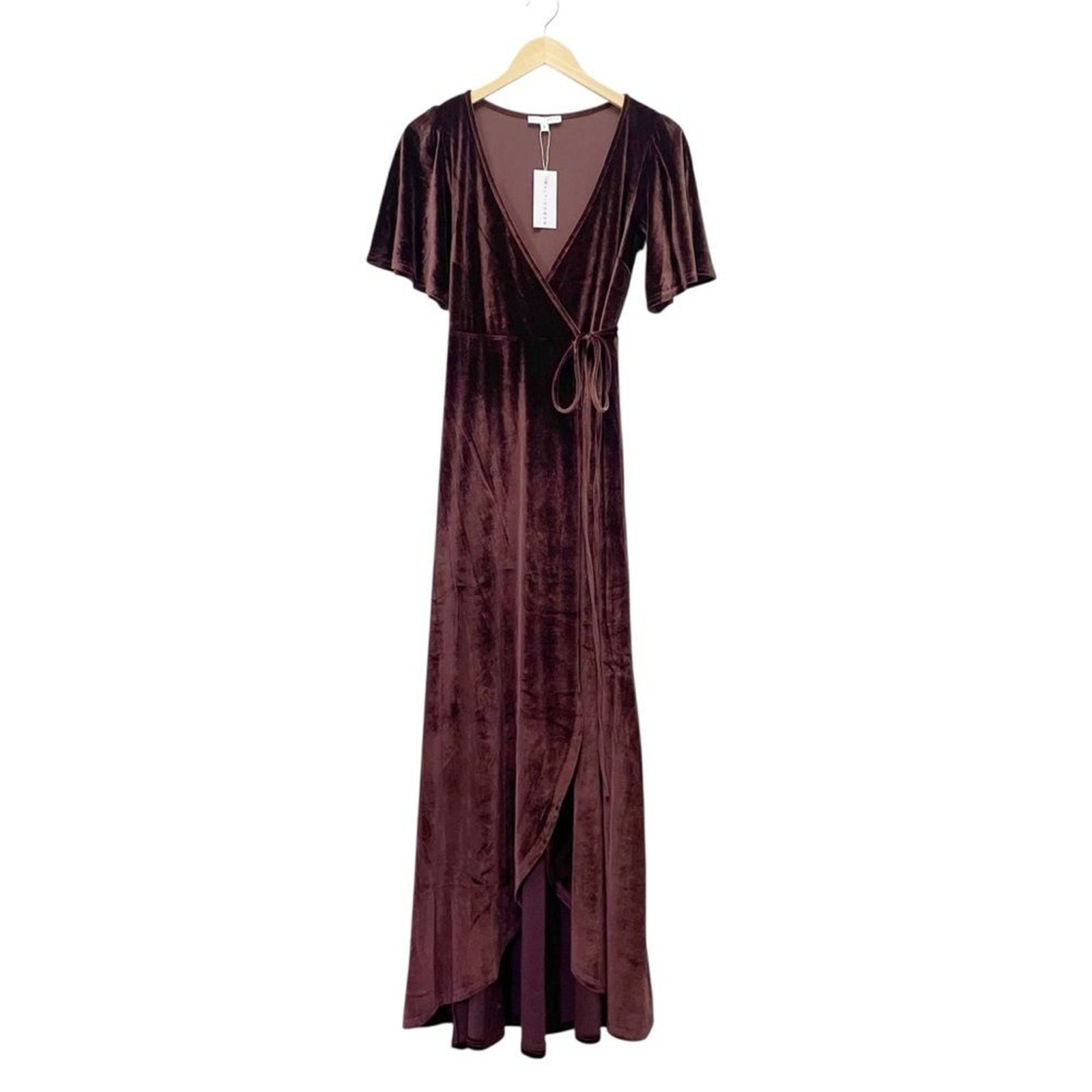 NWT Baltic Born Katelyn Velvet Maxi Wrap Dress Clove Brown Sz Small Tulip Skirt