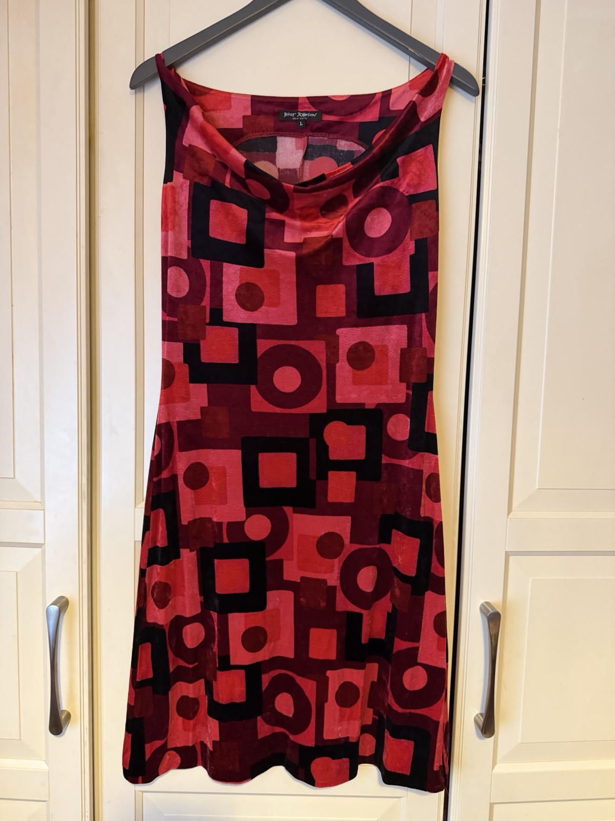 Betsey Johnson vintage dress MS L velvet red Midi Psychedelic 60s 90s Geometric