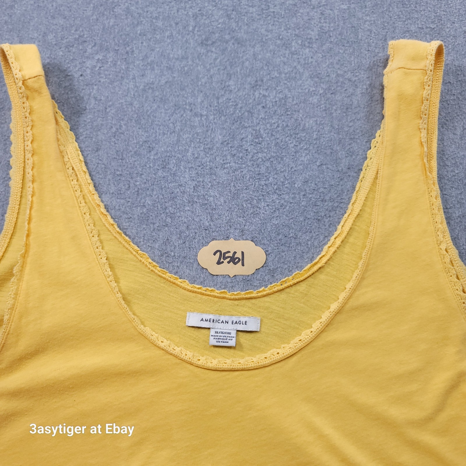 American Eagle Knit Sundress Tank Lace Women XL Yellow Cottagecore Boho Peasant