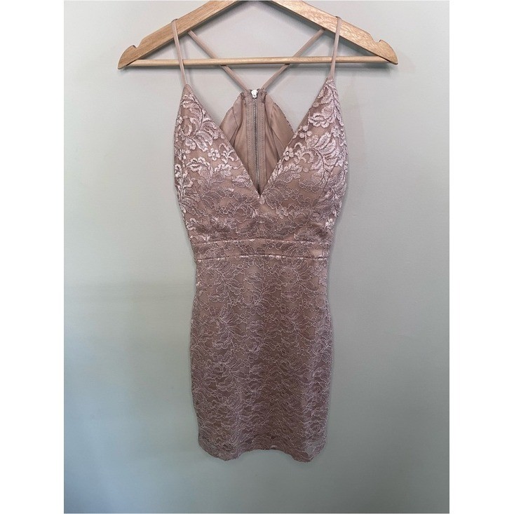 Emerald Sundae Mauve Pink Lace Bodycon Mini Dress Strappy Back Size S