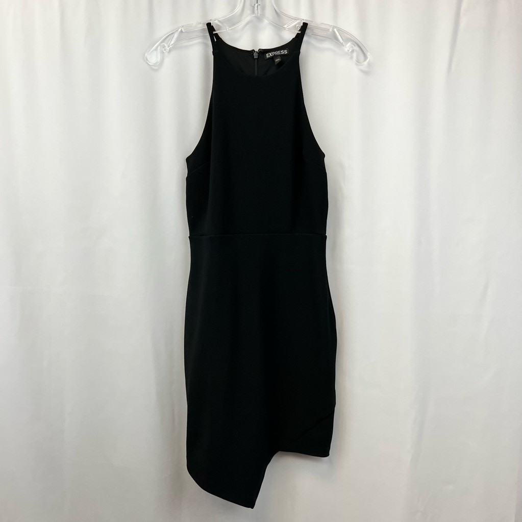 Express Women Bodycon Dress Black Asymmetric Hem Stretch Scoop Neck Sleeveless 4