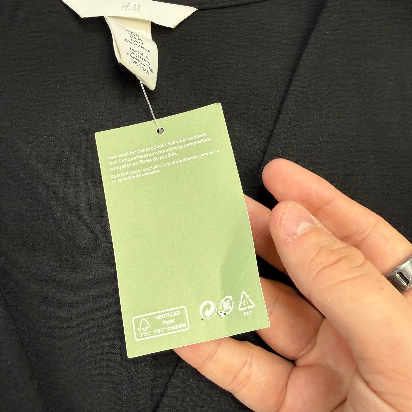 H&M Dress Womens Medium Black V-Neck A-Line Tunic Mini LBD Party Minimalist