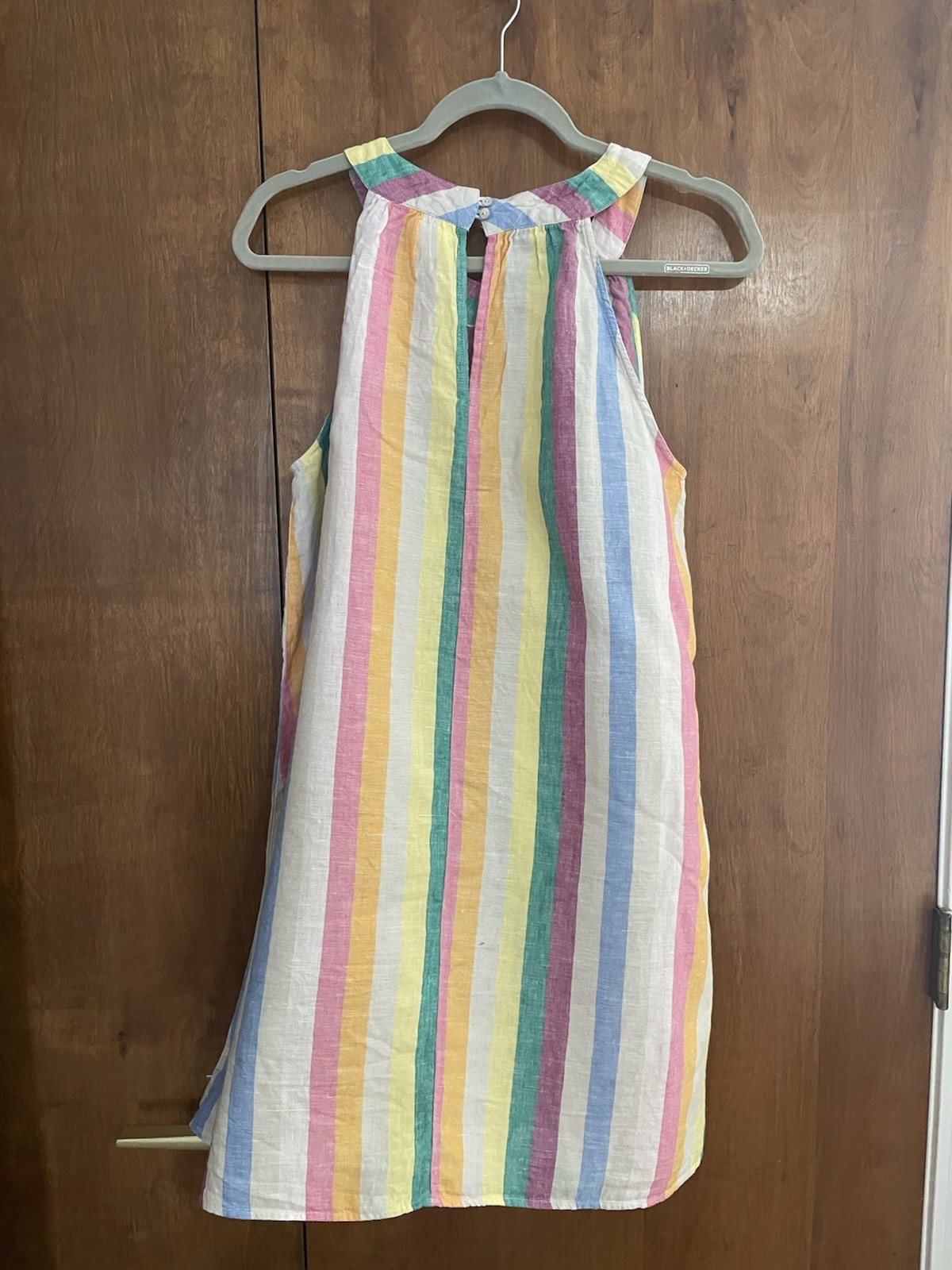C&C California 100% Linen Pastel Striped Shift Dress Round Neck, Size M