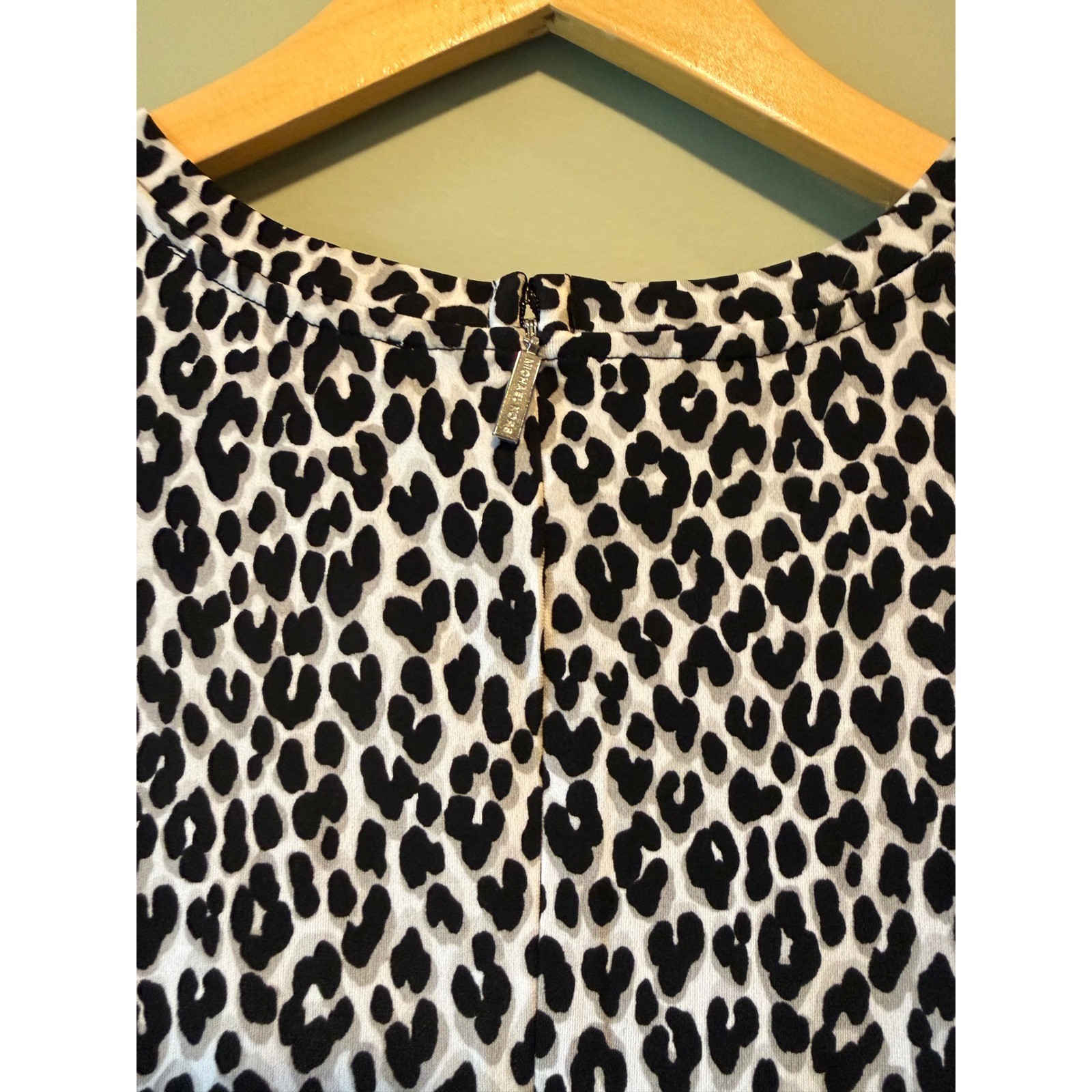 Michael Michael Kors Leopard Animal Print Ruched Sheath Dress Aluminum Large