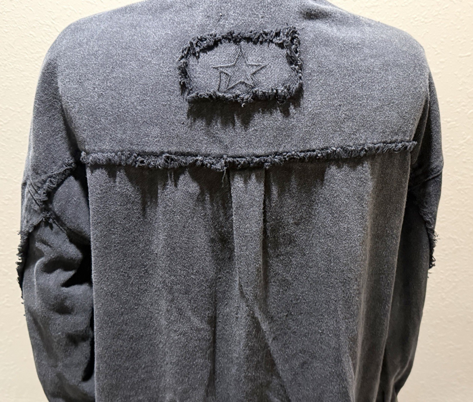 POL Black Denim Jacket Dress Womens M Collared Long Sleeve Oversized