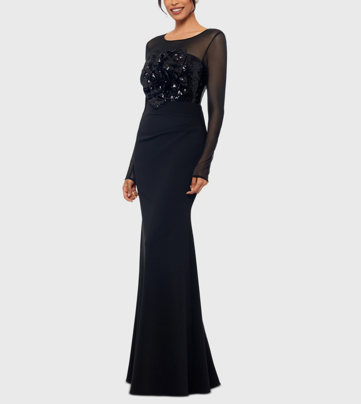 Betsy & Adam Sequined Rosette Illusion Gown MSRP $309 Size 2 # 12B 2522 Blm
