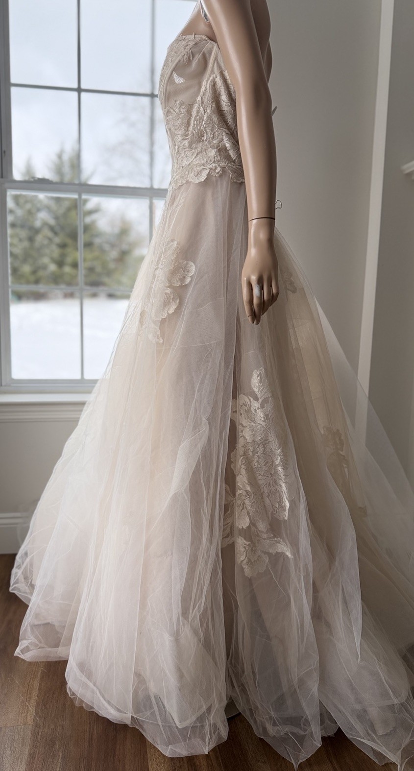 Willowby by Watters Tulle Wedding Dress Sz 22W Beige Lace Boho Bridal Fairy Gown