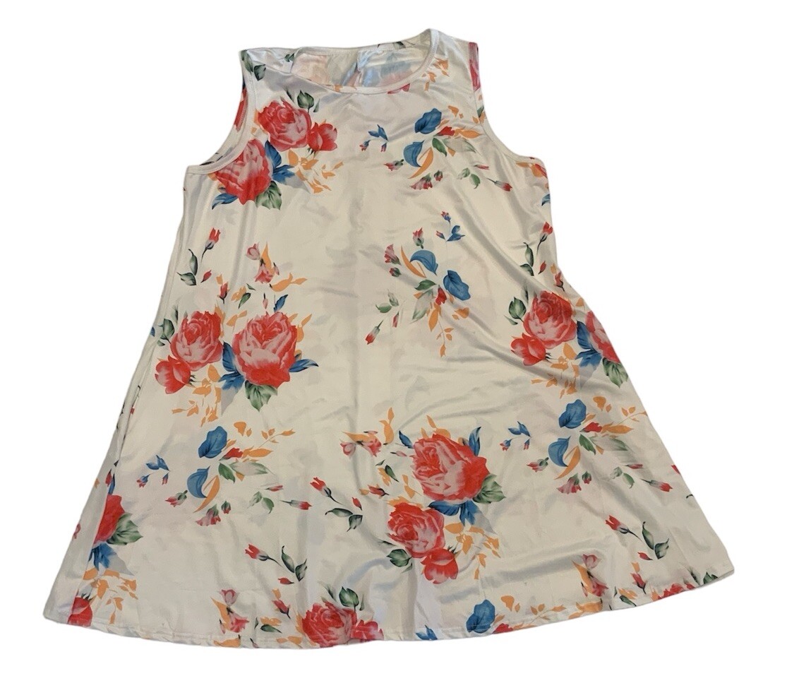 Women Sleeveless O-neck Casual Loose Mini Summer Party Dress W/pockets Medium