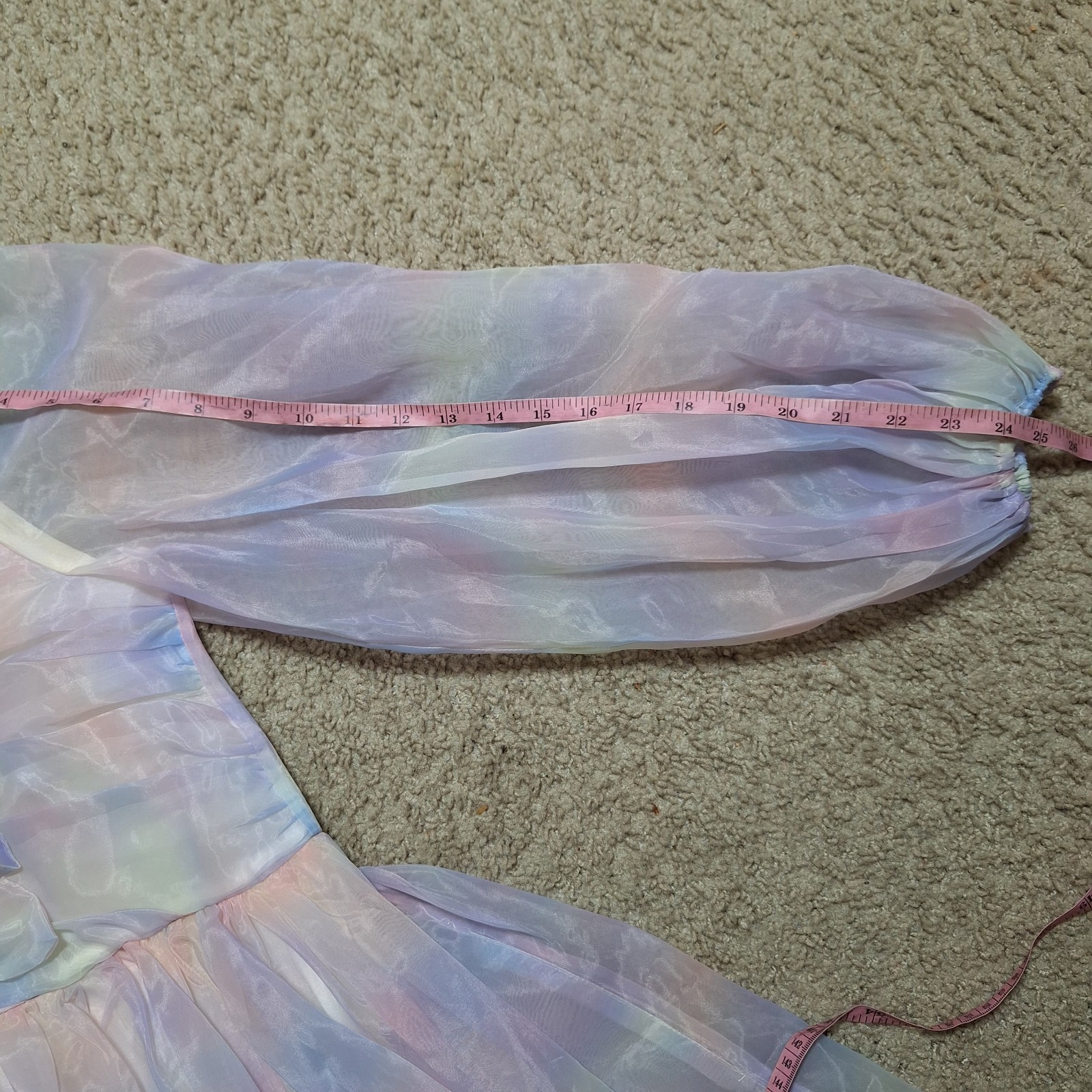 NWT Sofie the Label Pastel Rainbow Organza Mini Dress Puff Sleeve Ruffle Size S
