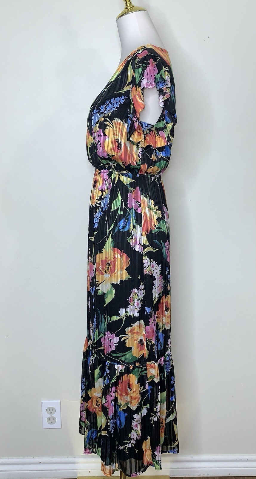 Sam Edelman Ankle Length V-Neck Maxi Silhouette Flutter Sleeve Floral Dress Sz 0