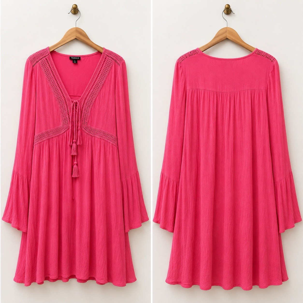 Torrid Boho Gauzy Lined Midi Dress Watermelon Pink Sz L Cottagecore Prarie