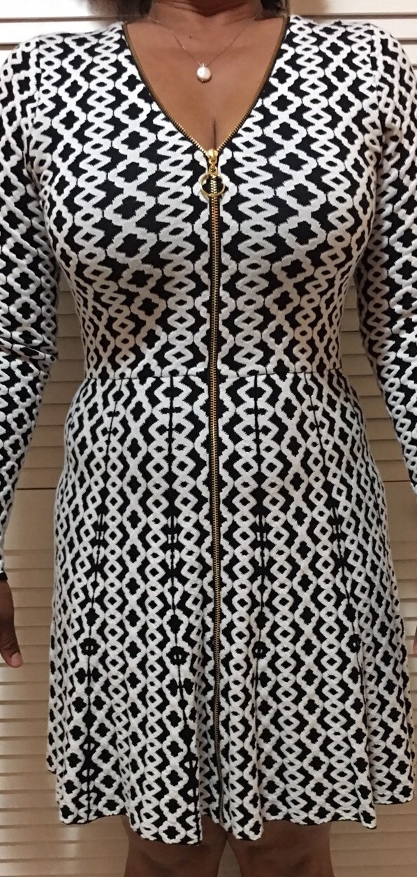 INC International Concepts Printed Zipper Front Sweater Dress Black XS,S,M