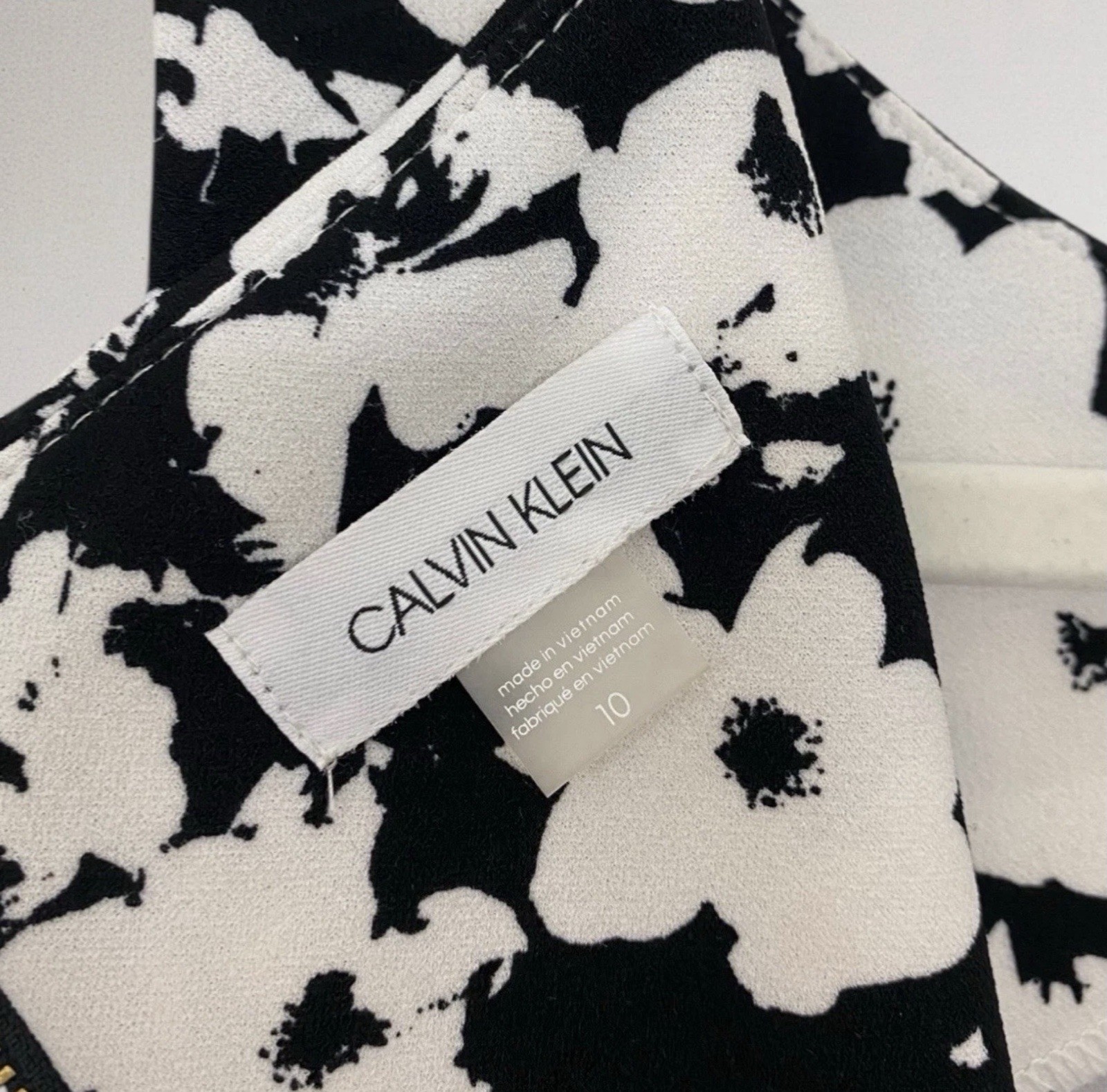 Calvin Klein Womens Black Floral Ruffle Sleeveless Dress Size 10 $119