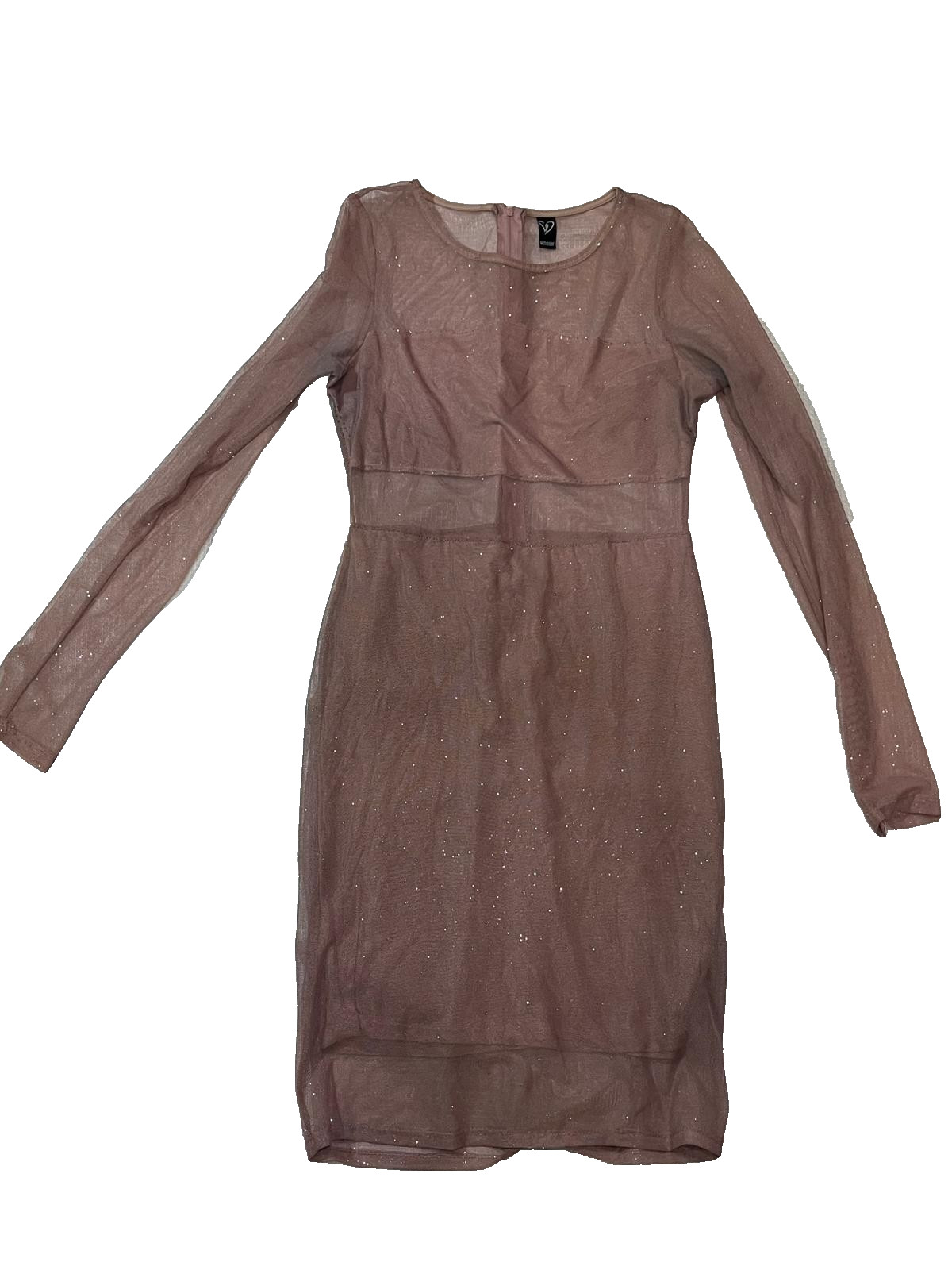 Windsor Sparkly Glitter Mesh Mini Dress Long Sleeve Rose Gold Clubwear sizeS/M