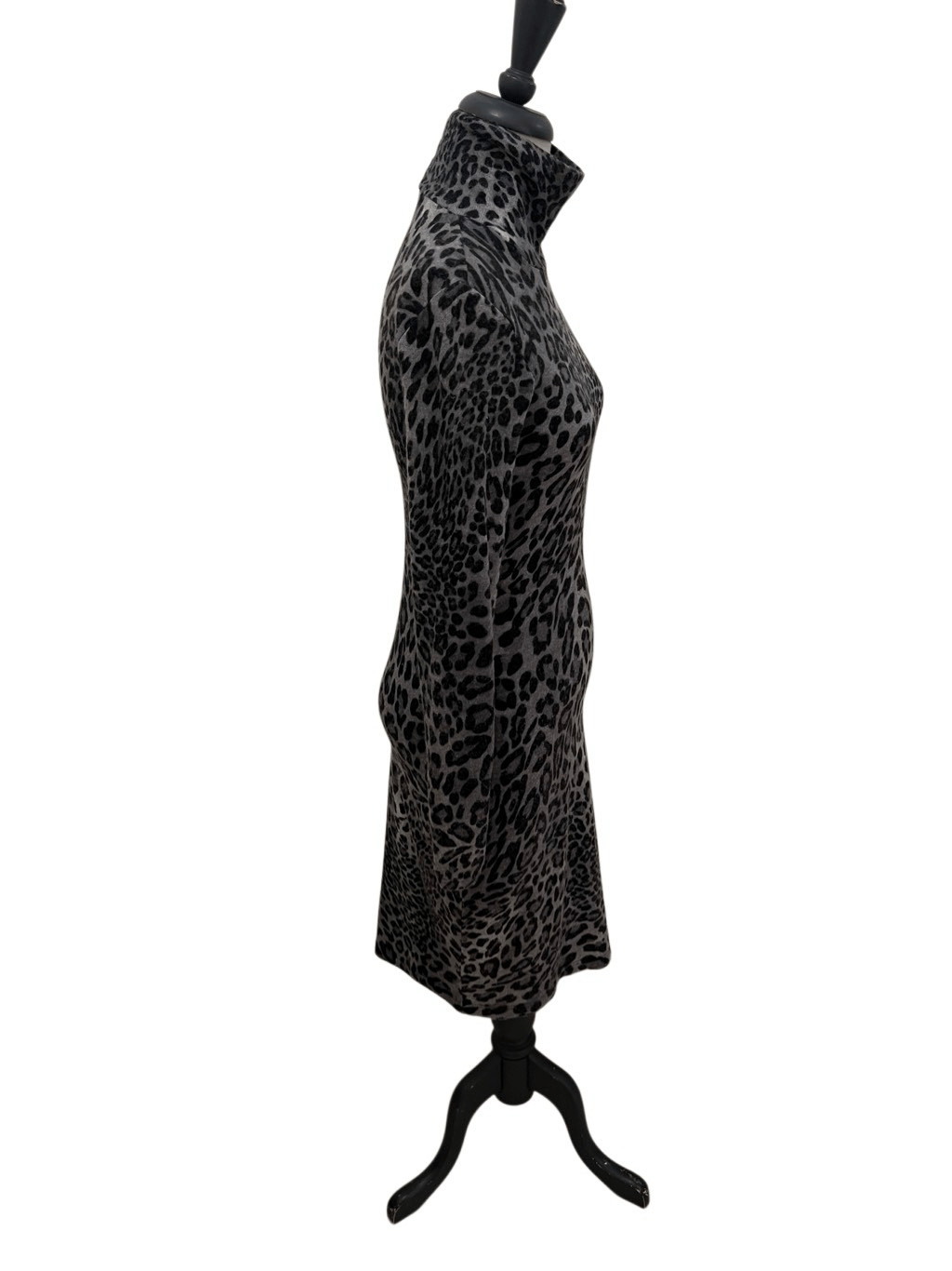 Cache Women’s Leopard Print Turtle Neck Long Sleeve Dress Black Grays Size Small