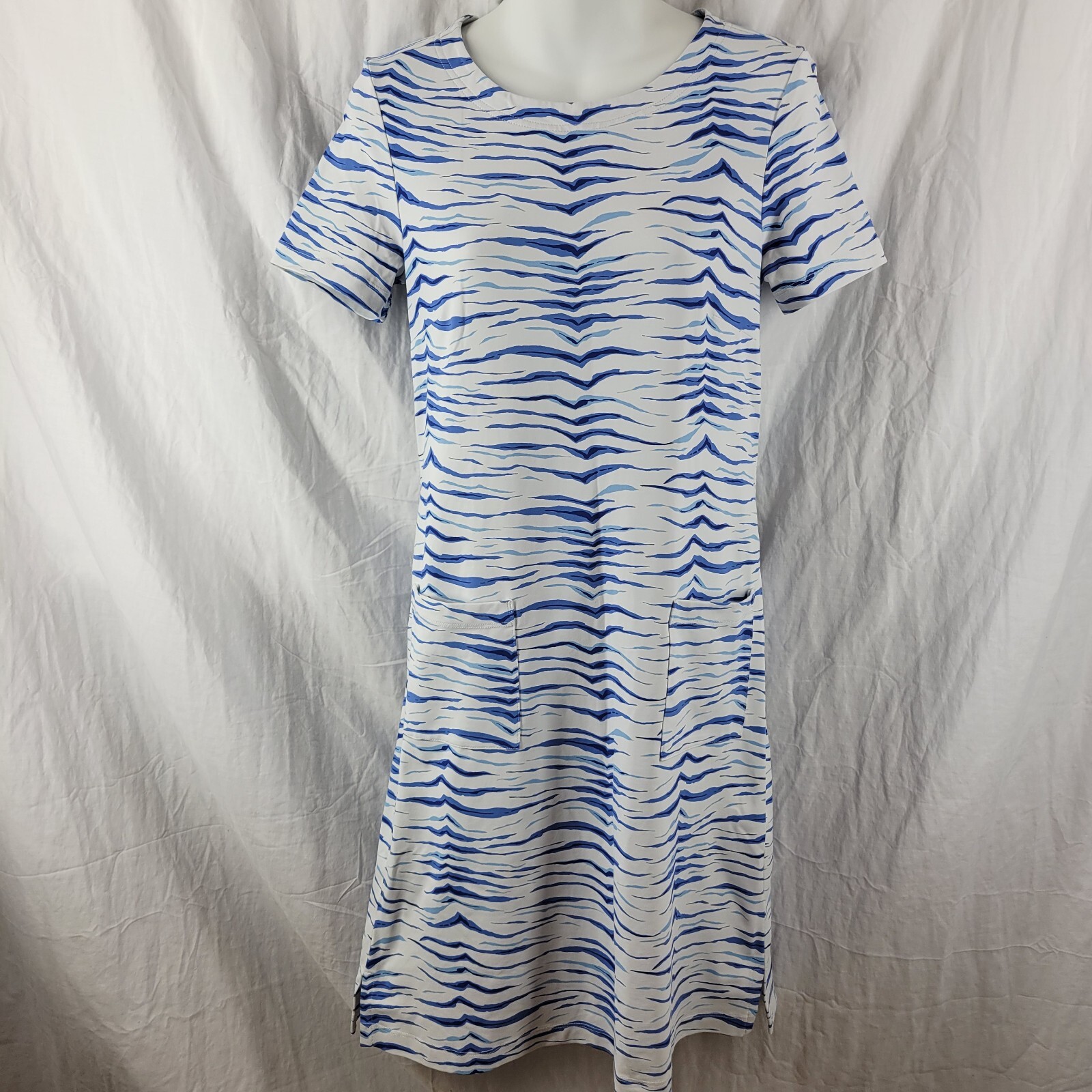Persifor Women’s Sz Medium Carter Dress Horizon Blue Zebra Short Sleeve Pockets