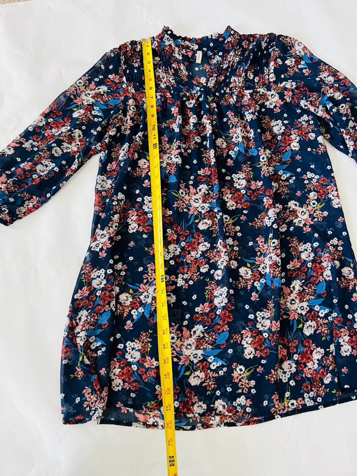 Red Camel Womens Top Large Multicolor Floral Pleated Button Loop Ruffle Trim