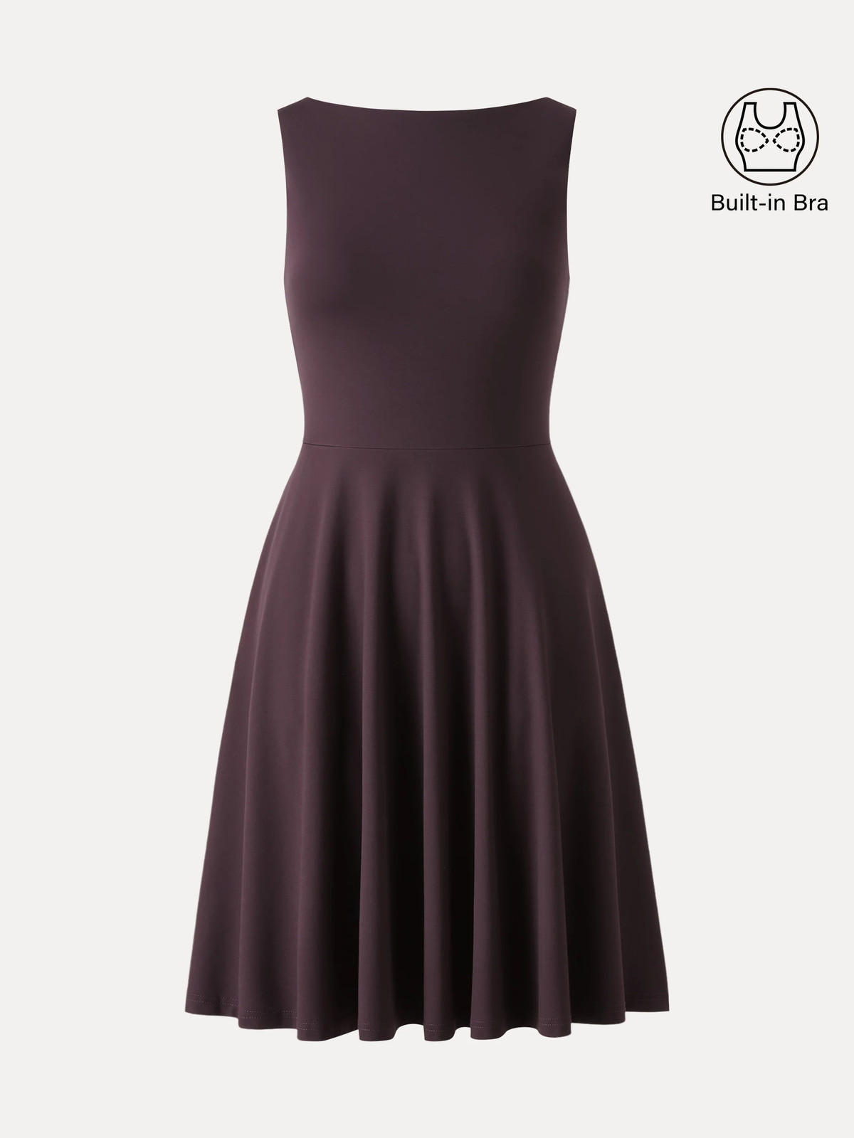 Stretchy Boatneck Fit-and-Flare Mini Bra Dress with Pockets-OGLmove|118859