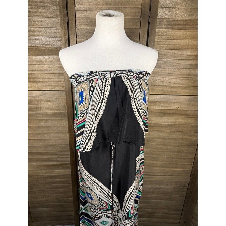 Mossimo Womens Small Strapless Popover Maxi Dress Black Geometric Tribal Print