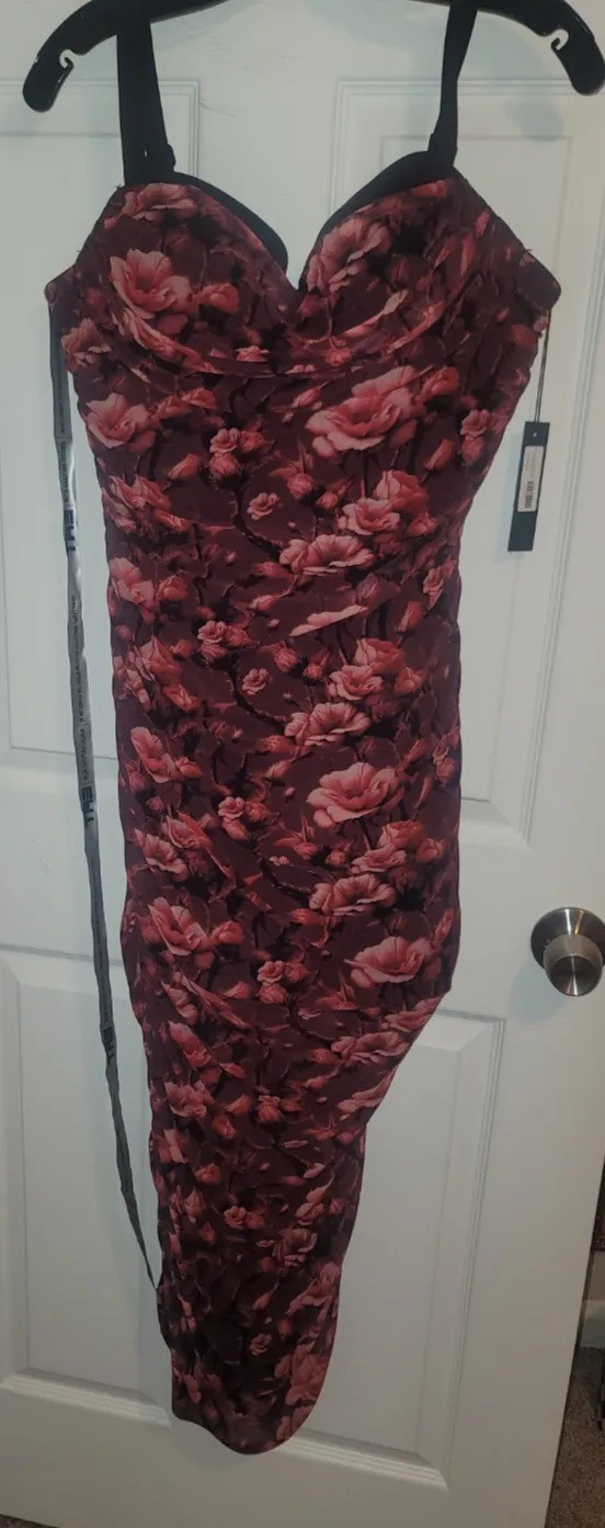 TA3 SWEETIE MESH COLUMN MIDI DRESS CRANBERRY FLORAL CORSET BODYCON 2XL NWT