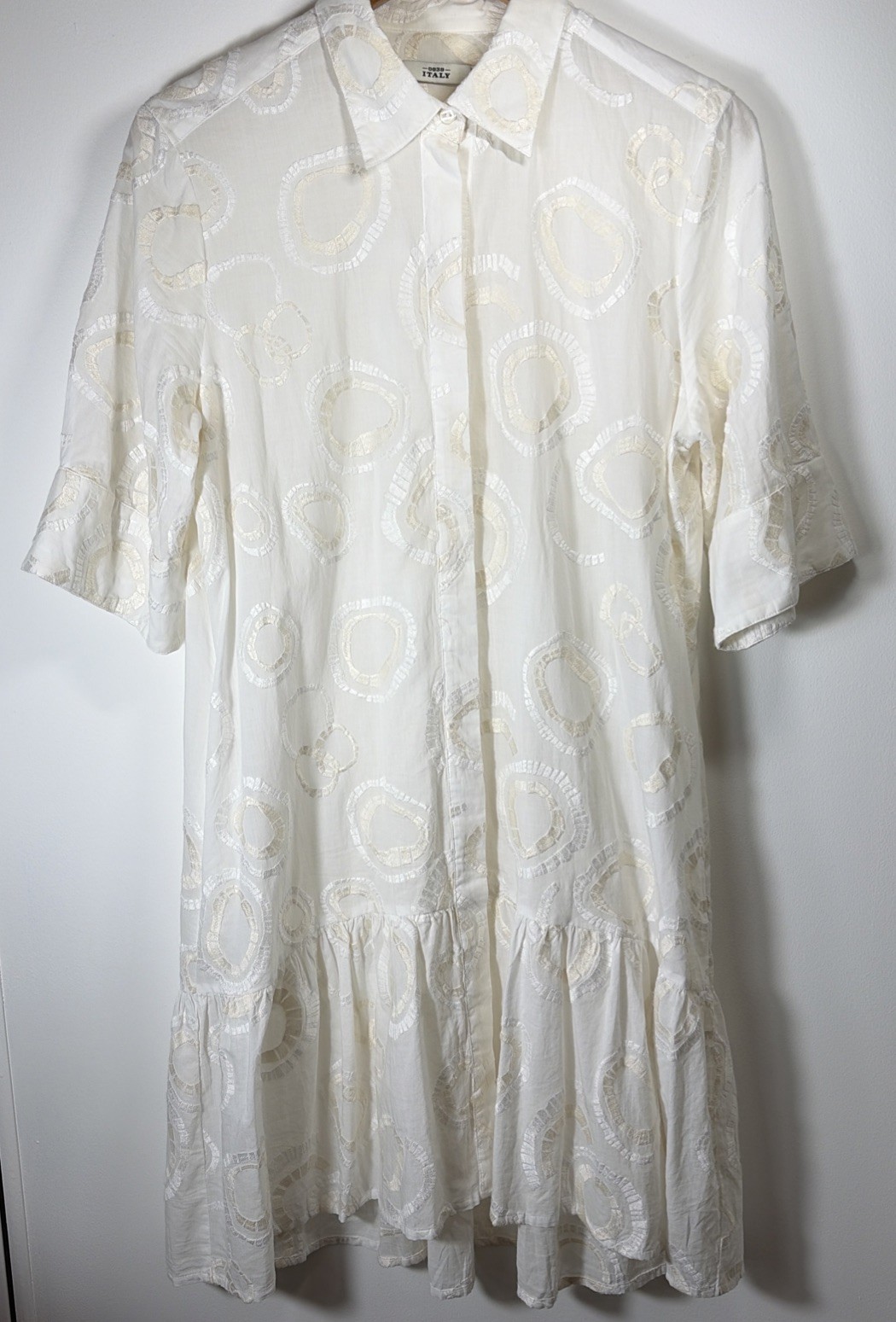 “0039 Italy White Embroidered Boho Festival Coachella Shirt Dress Medium”