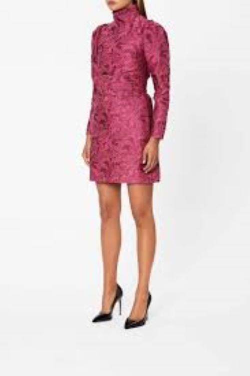 NEW $700 Scanlan Theodore Phoenix Weave Fushia Silk desingner mini dress US 2