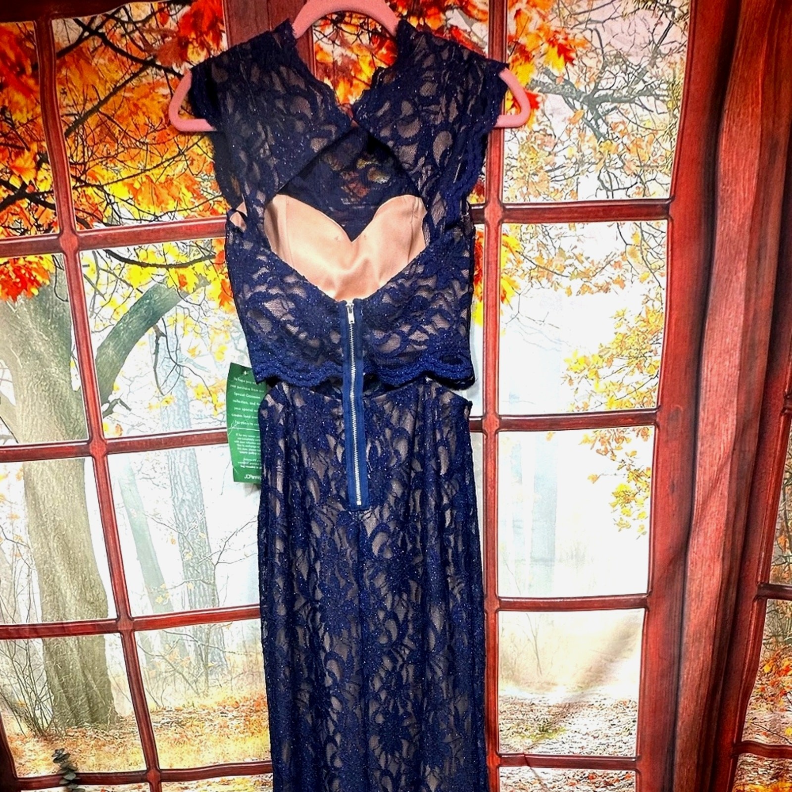 City Triangle One Piece in the Back/Two Piece in the Front Lace Gown Blue/Nude 7