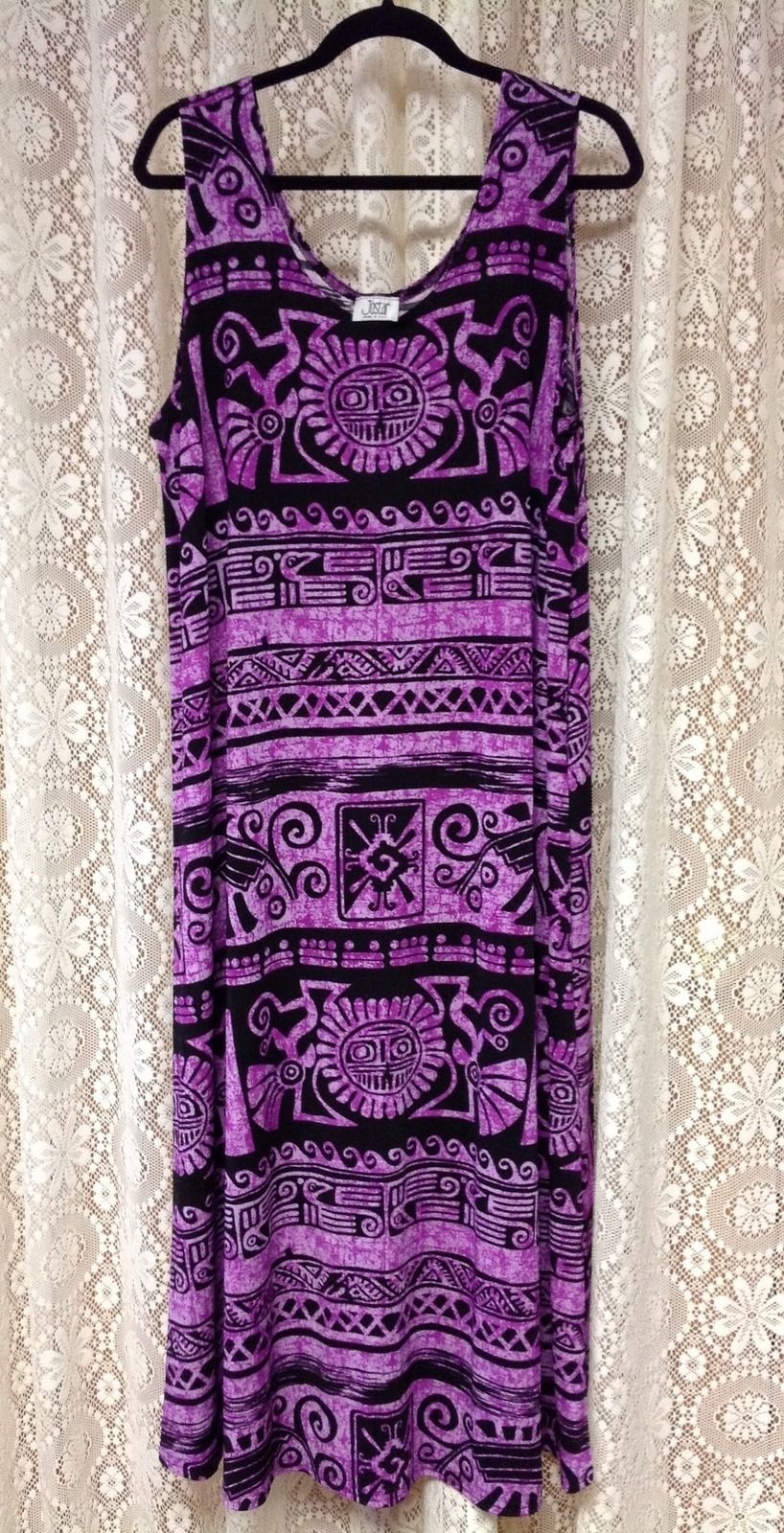 JOSTAR Purple Aztec LONG TANK DRESS Stretch Poly Spandex Knit S M L XL 2X 3X