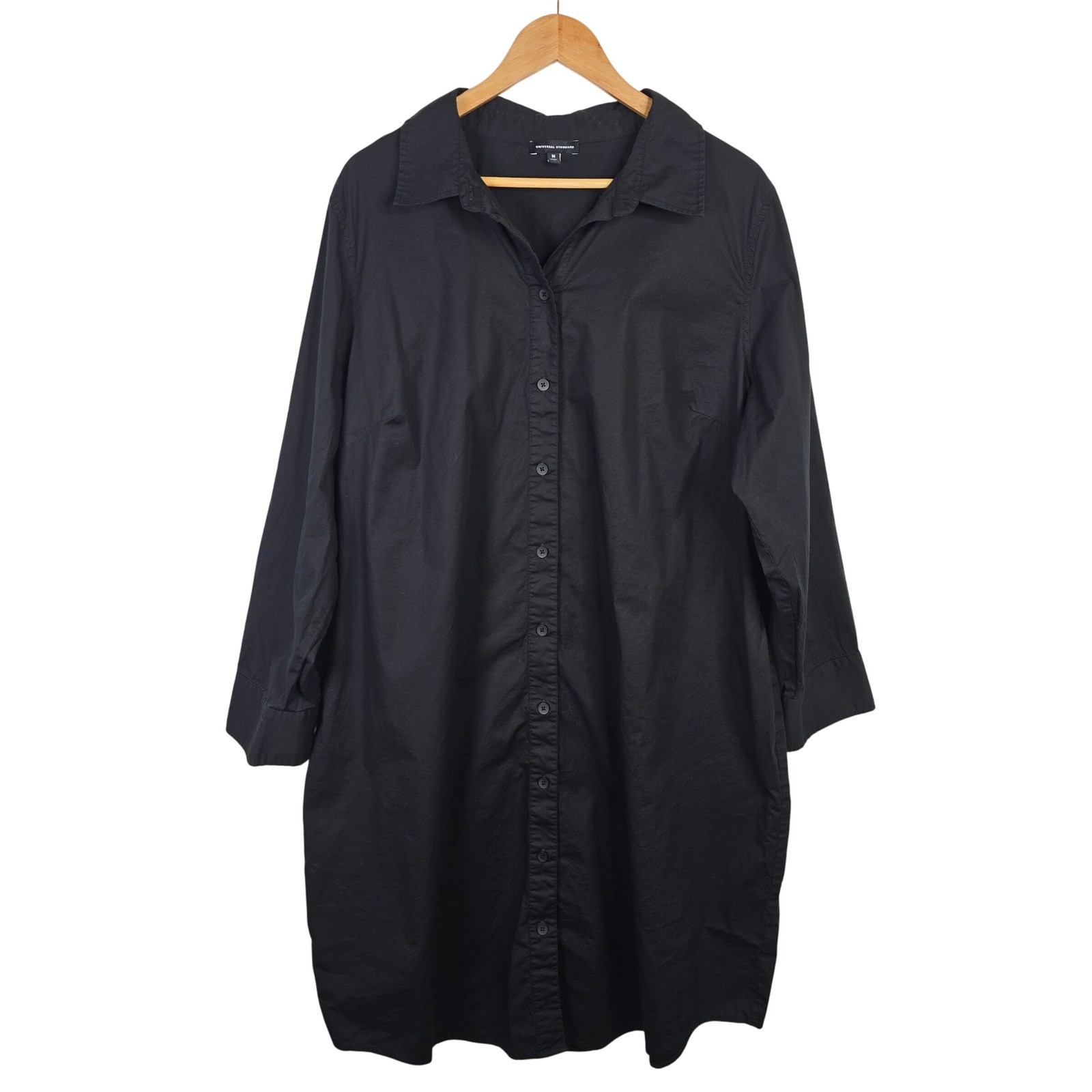 Universal Standard Black Cotton Stretch Button Front Shirt Dress Size M 2XL