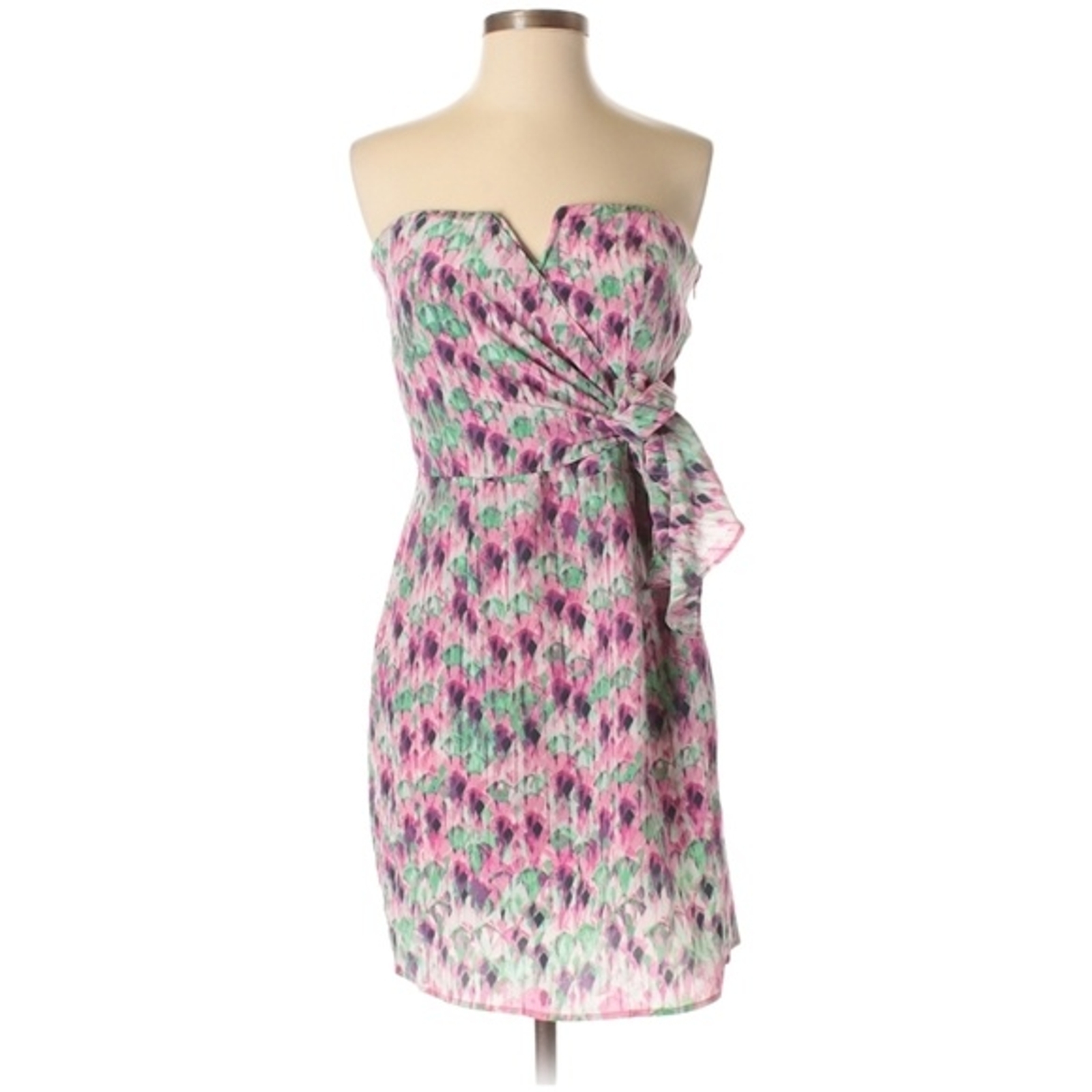 Presley Skye 100% Silk Dress Size S Pink White Abstract Fairy Whimsy Dressy Kei