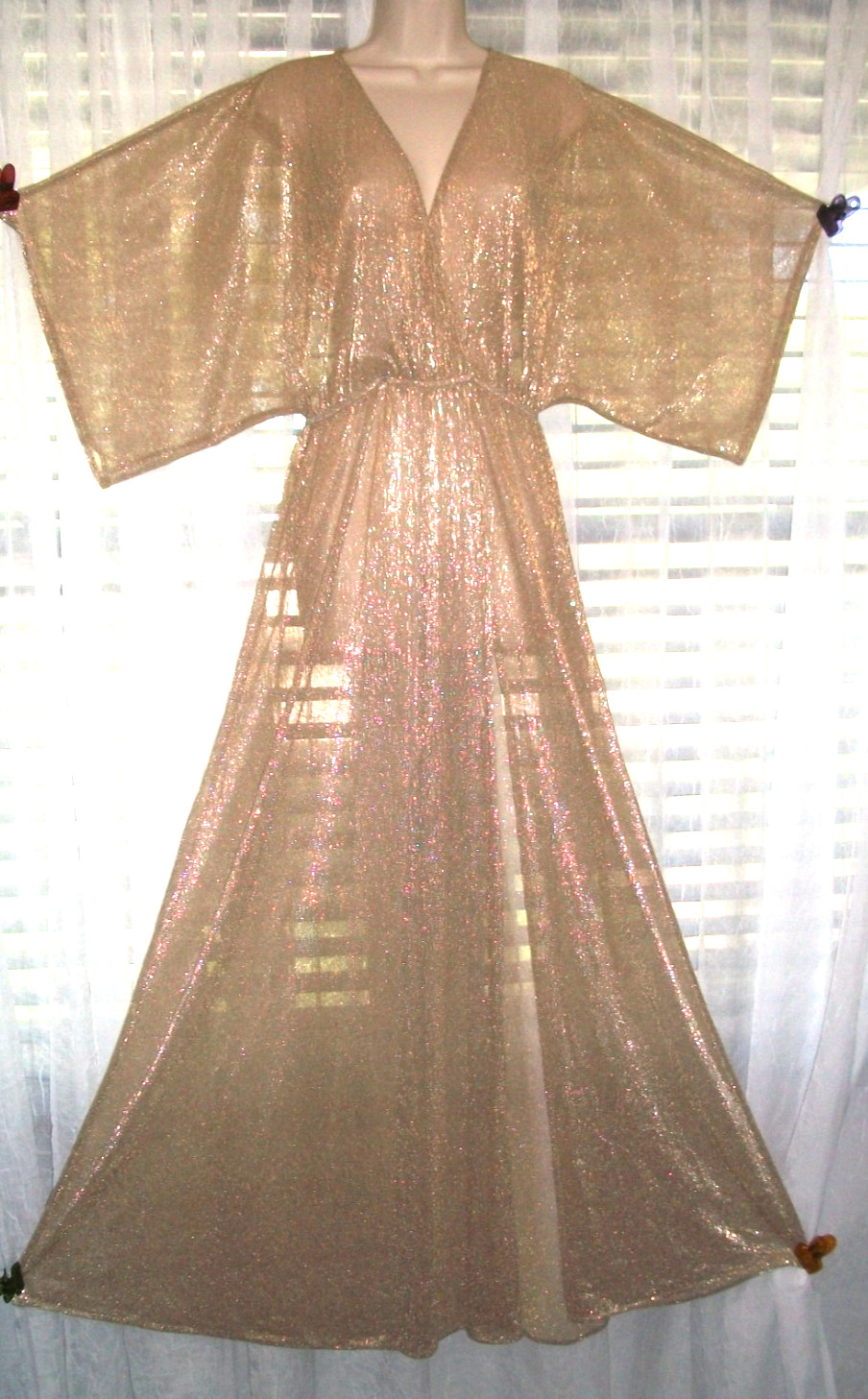 LULUS SZ L LONG SHIMMERY GOLD SEMI SHEER MAXI GLAMOUR EVENT CLUB DRESS~HIGH SLIT