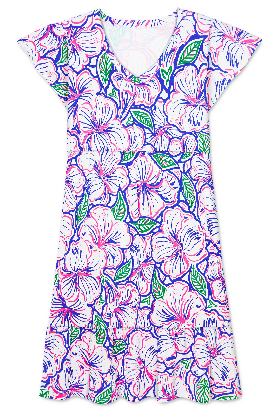 PREPPY PEP – Women’s Sundress Printed FloralHybiscus Dress – LARGE – Neon Colors