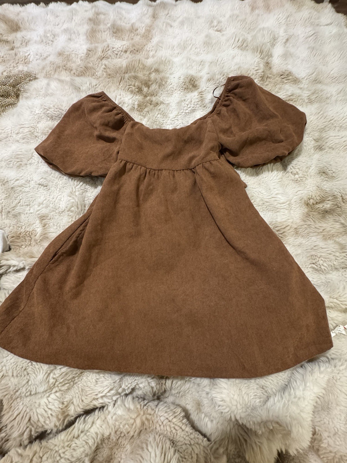 Blue Rain “Cassie” Corduroy Puff Sleeve Babydoll Dress Small