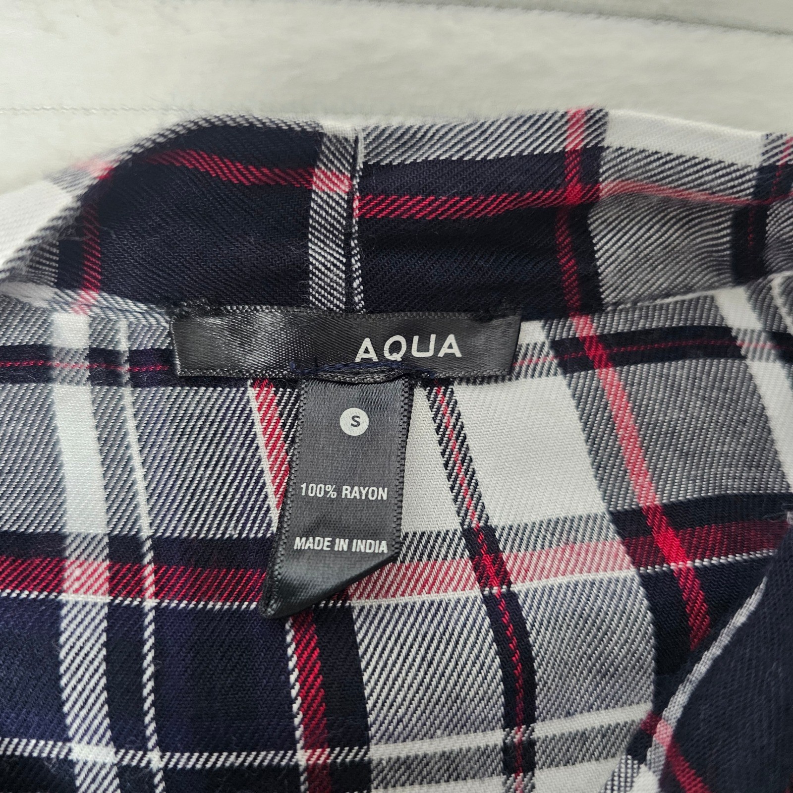 AQUA Plaid Ruffle Tie Neck Mini Dress Women S Red Navy White Rayon Academia Y2K
