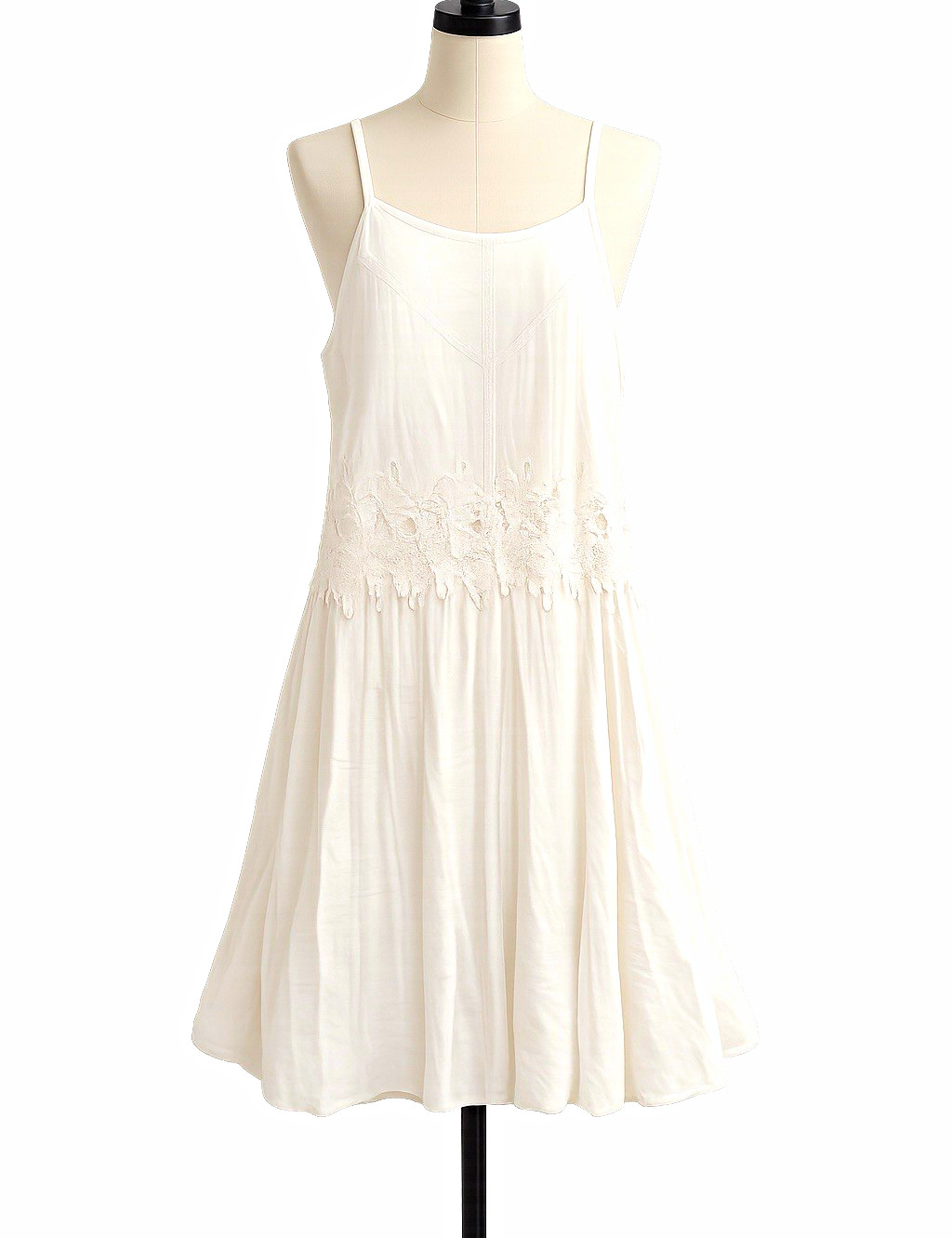 Skyline White Solid Square Neck Strappy Sleeveless Lace A-Line Dress, XL