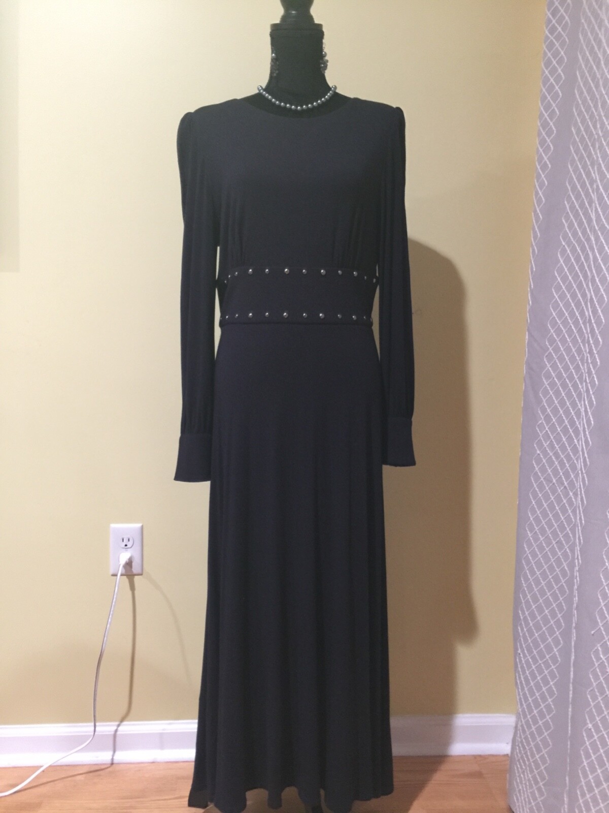 Vintage Jessica Howard studed waistband long dress color navy-blue 12 Sri Lanka 
